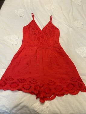 Japna Red Eyelet Spaghetti-Strap Romper